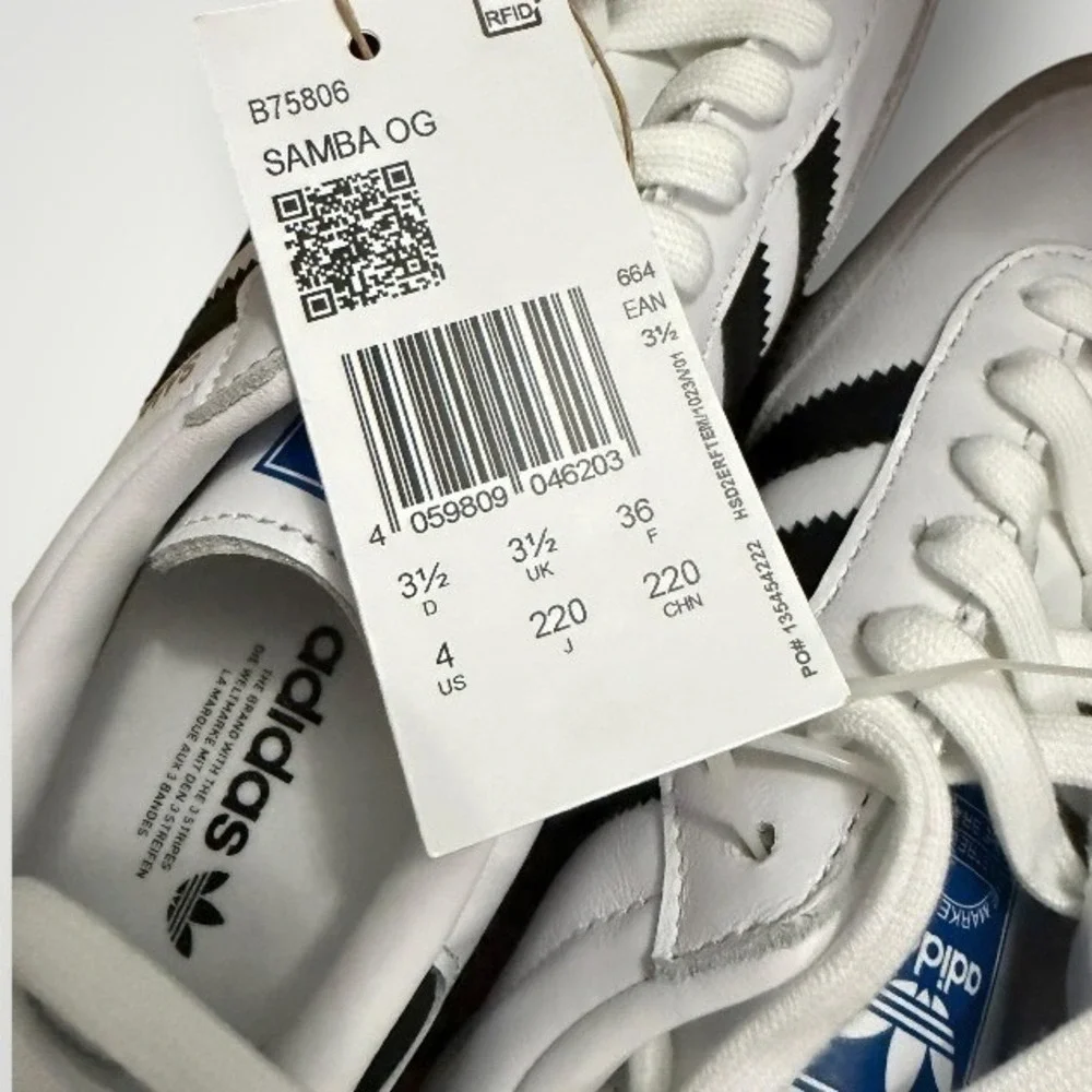 Adidas Samba OG Sneaker Women 5 (fits 6) White Leather Gum Sole Streetwear Retro - Picture 4 of 9